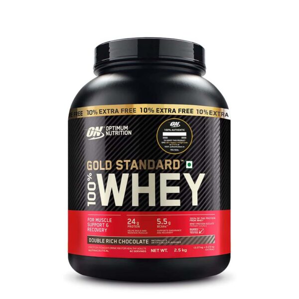 Optimum Nutrition, Gold standard Whey, Double Rich Chocolate, 2.5 kg, Body Fuel, India's no.1 authentic online supplement store